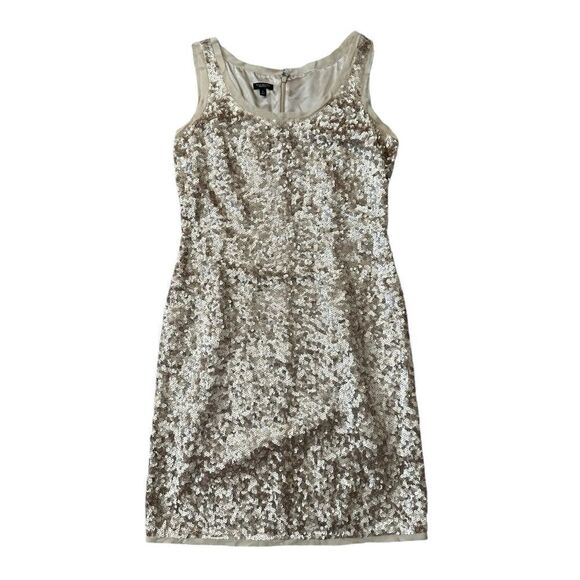 Talbots 100% Silk Champagne Sequined Embellished Dress Size 6 - Picture 2 of 13
